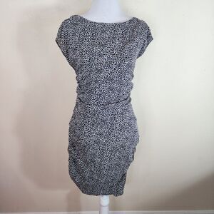 Ann Taylor Women's Silk Sleeveless Black White Dress Ruching Midi Size 12P